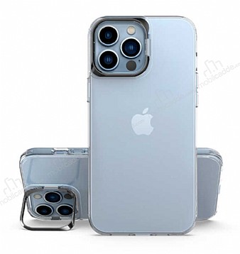 Eiroo Lens Stand iPhone 13 Pro Max Siyah Kamera Şeffaf Silikon Kılıf