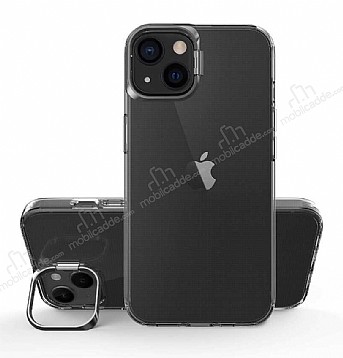 Eiroo Lens Stand iPhone 14 Siyah Kamera effaf Silikon Klf