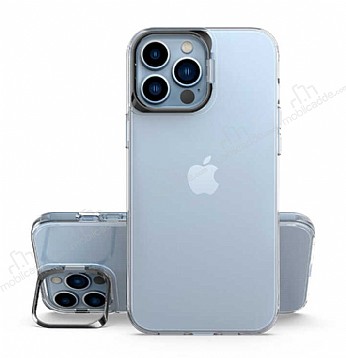 Eiroo Lens Stand iPhone 14 Pro Siyah Kamera effaf Silikon Klf