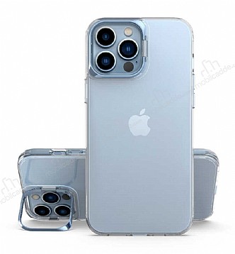 Eiroo Lens Stand iPhone 14 Pro Max Mavi Kamera effaf Silikon Klf
