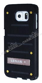 Eiroo Lesan Samsung i9800 Galaxy S6 Standl Metal Delikli Siyah Rubber Klf
