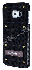 Eiroo Lesan Samsung Galaxy S6 Edge Standl Metal Delikli Siyah Rubber Klf