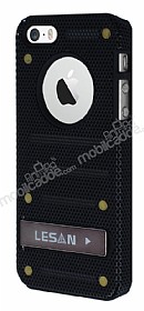 Eiroo Lesan iPhone SE / 5 / 5S Standl Metal Delikli Siyah Rubber Klf