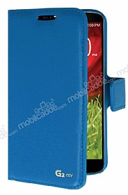 Eiroo LG G2 Mini Standl Czdanl Mavi Deri Klf