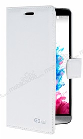 Eiroo LG G3 S / G3 Beat Standl Czdanl Beyaz Deri Klf