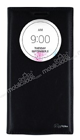 LG G3 Stylus Gizli Mknatsl Pencereli Siyah Deri Klf