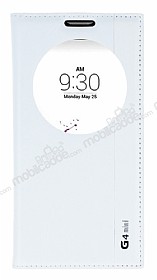 LG G4 Beat Gizli Mknatsl Pencereli Beyaz Deri Klf