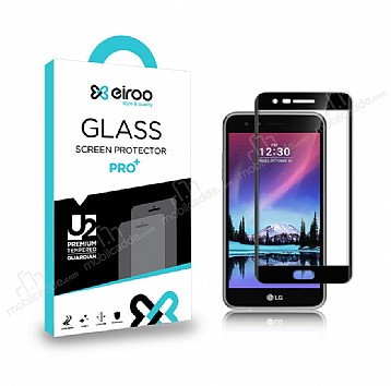 Eiroo LG K10 2017 Tempered Glass Full Siyah Cam Ekran Koruyucu