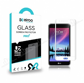 Eiroo LG K10 2017 Tempered Glass Full Beyaz Cam Ekran Koruyucu