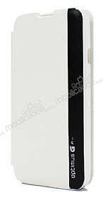 Eiroo LG Optimus G Pro Czdanl Yan Kapakl Beyaz Deri Klf