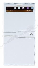 LG V10 Gizli Mknatsl Pencereli Beyaz Deri Klf