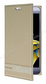 LG X Cam Gizli Mknatsl Yan Kapakl Gold Deri Klf