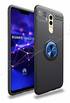 Eiroo Liquid Ring Huawei Mate 20 Lite Standl Lacivert-Siyah Silikon Klf