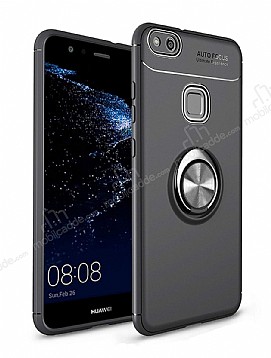 Eiroo Liquid Ring Huawei P10 Lite Standl Lacivert-Siyah Silikon Klf