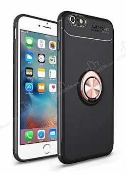 Eiroo Liquid Ring iPhone 6 / 6S Standl Siyah-Rose Gold Silikon Klf