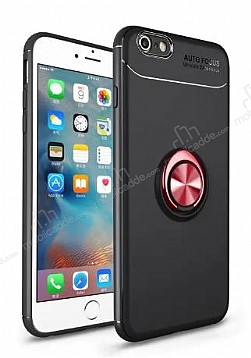Eiroo Liquid Ring iPhone 6 / 6S Standl Siyah-Krmz Silikon Klf