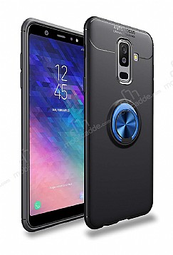 Eiroo Liquid Ring Samsung Galaxy A6 Plus 2018 Standl Lacivert-Siyah Silikon Klf