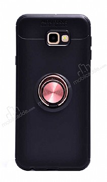 Eiroo Liquid Ring Samsung Galaxy J4 Plus Standl Rose Gold-Siyah Silikon Klf