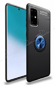 Eiroo Liquid Ring Samsung Galaxy M31s Standl Mavi-Siyah Silikon Klf