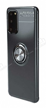 Eiroo Liquid Ring Samsung Galaxy S20 Standl Siyah Silikon Klf