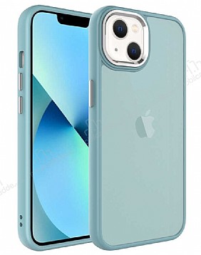 Eiroo Luxe iPhone 13 Buzlu Silikon Kenarlı Mavi Rubber Kılıf