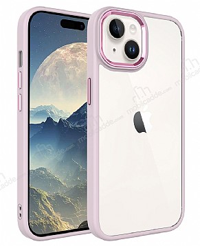 Eiroo Luxe iPhone 15 Plus Silikon Kenarl Pembe Rubber Klf