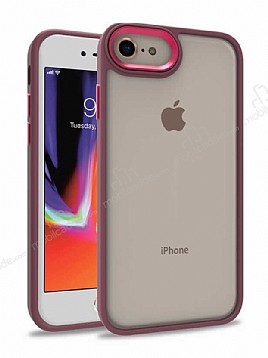 Eiroo Luxe iPhone SE 2020 Silikon Kenarl Krmz Rubber Klf