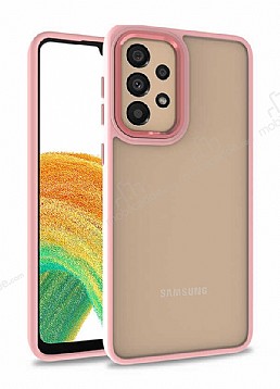 Eiroo Luxe Samsung Galaxy A33 5G Pembe Silikon Kenarl Rubber Klf