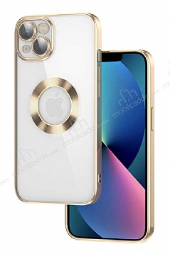 Eiroo Luxury Clear iPhone 13 Kamera Korumal Gold Silikon Klf