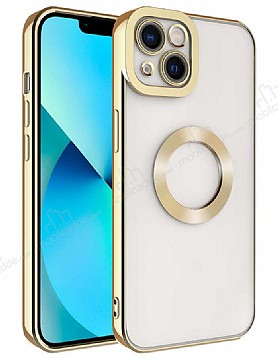 Eiroo Luxury Clear iPhone 14 Kamera Korumal Gold Silikon Klf