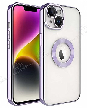 Eiroo Luxury Clear iPhone 14 Plus Kamera Korumal Lila Silikon Klf