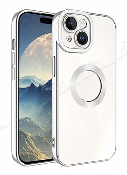 Eiroo Luxury Clear iPhone 15 Kamera Korumal Silver Silikon Klf