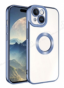 Eiroo Luxury Clear iPhone 15 Plus Kamera Korumal Sierra Mavi Silikon Klf
