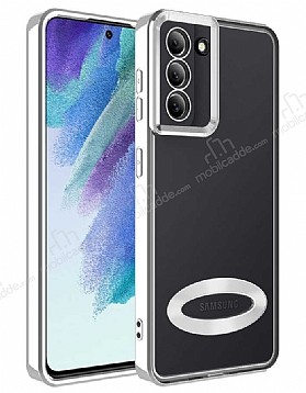 Eiroo Luxury Clear Samsung Galaxy S21 FE 5G Kamera Korumal Silver Silikon Klf