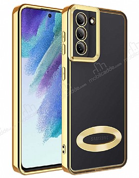 Eiroo Luxury Clear Samsung Galaxy S21 FE 5G Kamera Korumal Gold Silikon Klf