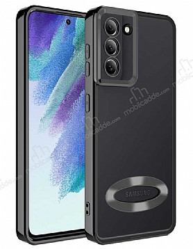 Eiroo Luxury Clear Samsung Galaxy S21 FE 5G Kamera Korumal Siyah Silikon Klf