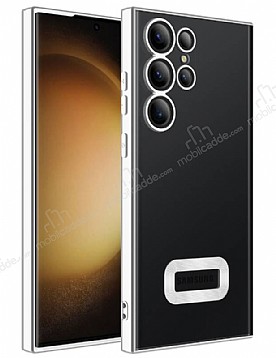Eiroo Luxury Clear Samsung Galaxy S23 Ultra Kamera Korumal Silver Silikon Klf