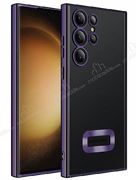 Eiroo Luxury Clear Samsung Galaxy S23 Ultra Kamera Korumal Derin Mor Silikon Klf