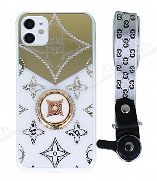 Eiroo Luxury iPhone 11 Aynal Tal Kamera Korumal Yzkl Beyaz Rubber Klf