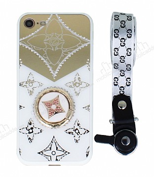 Eiroo Luxury iPhone 7 / 8 Aynal Tal Kamera Korumal Yzkl Beyaz Rubber Klf