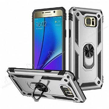 Eiroo Magnet Ring Samsung Galaxy Note 5 Ultra Koruma Silver Klf