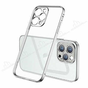 Eiroo Matte Crystal iPhone 13 Pro Kamera Korumal Silver Rubber Klf