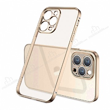 Eiroo Matte Crystal iPhone 13 Pro Kamera Korumalı Gold Rubber Kılıf
