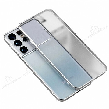 Eiroo Matte Crystal Samsung Galaxy S21 Ultra Silver Rubber Kılıf