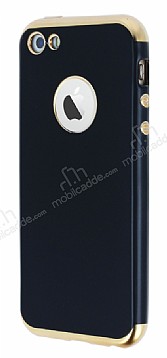 Eiroo Matte Fit iPhone SE / 5 / 5S Gold Kenarl Siyah Silikon Klf