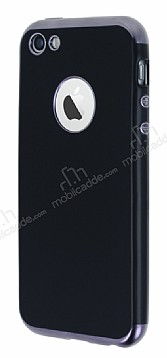Eiroo Matte Fit iPhone SE / 5 / 5S Dark Silver Kenarl Siyah Silikon Klf