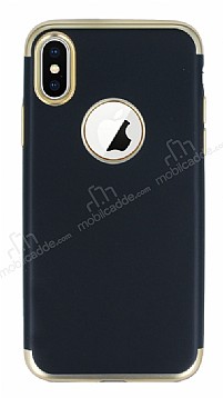 Eiroo Matte Fit iPhone X / XS Gold Kenarl Siyah Silikon Klf