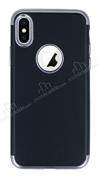 Eiroo Matte Fit iPhone X / XS Silver Kenarl Siyah Silikon Klf