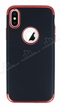 Eiroo Matte Fit iPhone X / XS Krmz Kenarl Siyah Silikon Klf