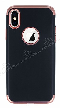 Eiroo Matte Fit iPhone X / XS Rose Gold Kenarl Siyah Silikon Klf